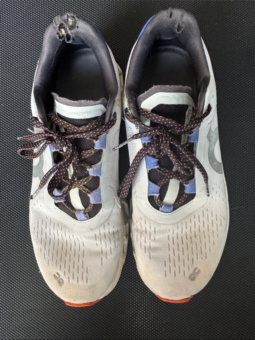 On Running White and Blue Mesh Trainers with Orange Accents - Picture 3 of 8